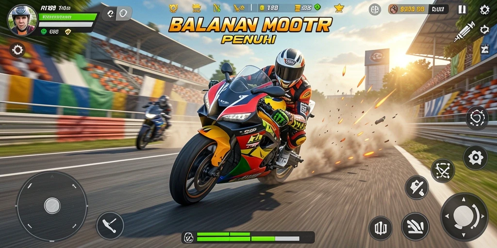 Tampilan gameplay menarik dalam balapan motor seru.