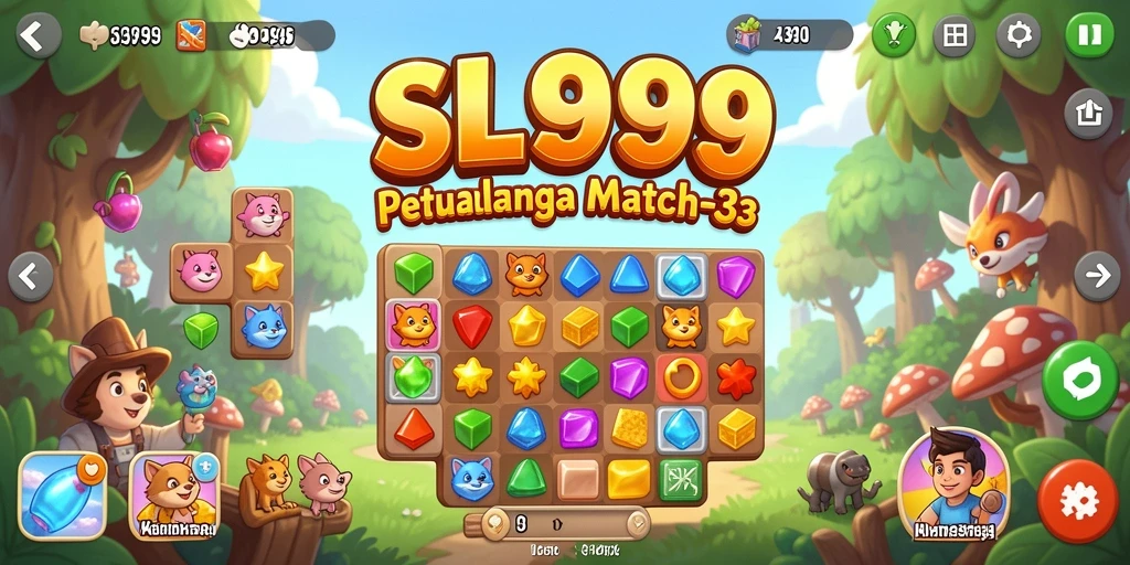 Tangkapan layar SL999 menampilkan gameplay seru dan berwarna-warni dari level Match-3.
