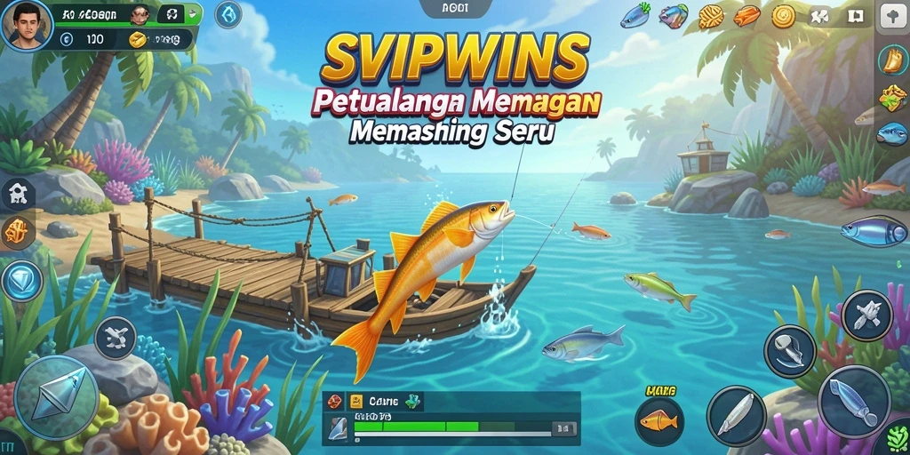 Screenshot gameplay SVIPWINS dengan aksi memancing seru.