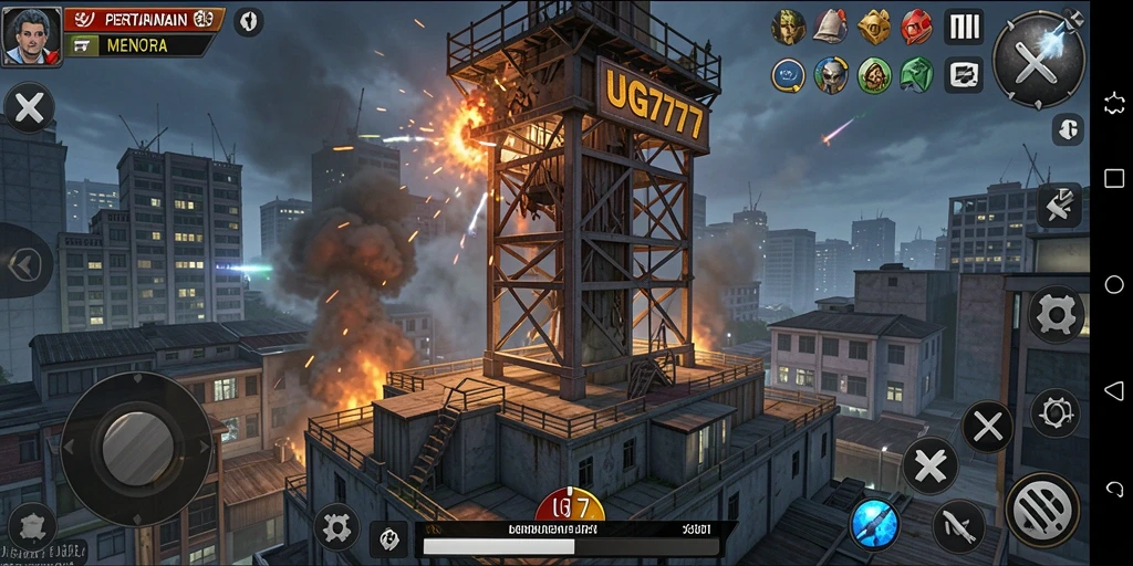 Tampilan gameplay menegangkan dari UG777 dengan aksi Tower Defense.